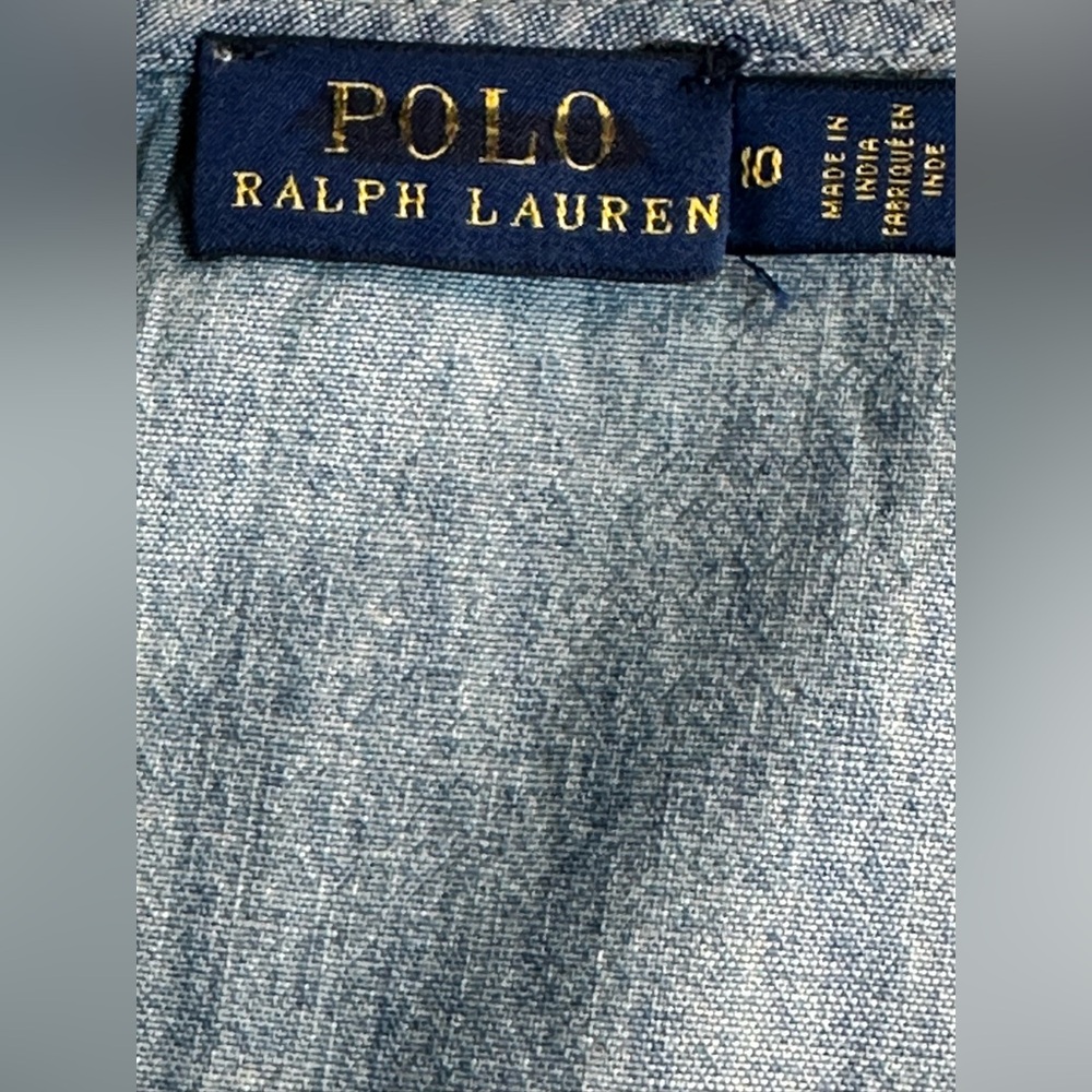 POLO Ralph Lauren🩵 Chambray Blue Wrap Midi Ruffle Tie Dress (10) - Picture 14 of 16